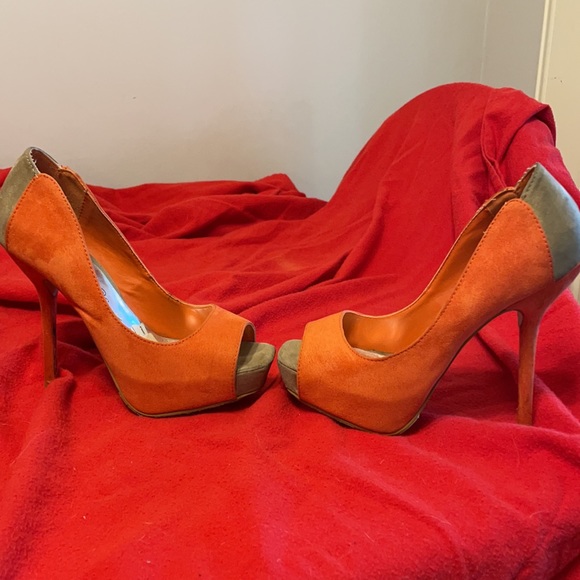 Orange/Tan 5” Suede Stilettos - Picture 6 of 12